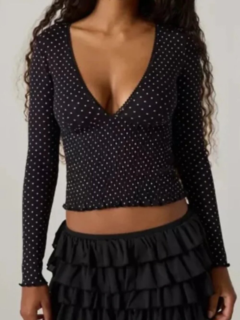 NWOT Urban Outfitters Kimchi Blue Only You V-Neck Polka Dot Long Sleeve, SM